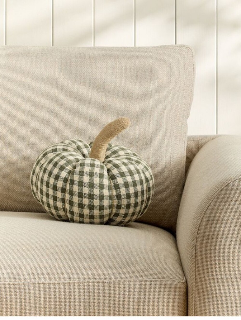 NWT Pottery Barn Loden Green Check Pumpkin Pillow
